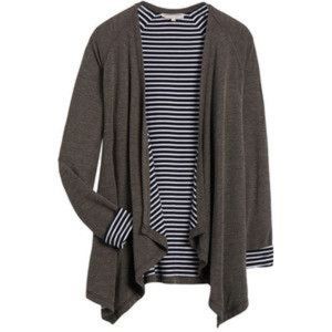 41 Hawthorn Gray Cardigan Open Sweater Striped Interior M